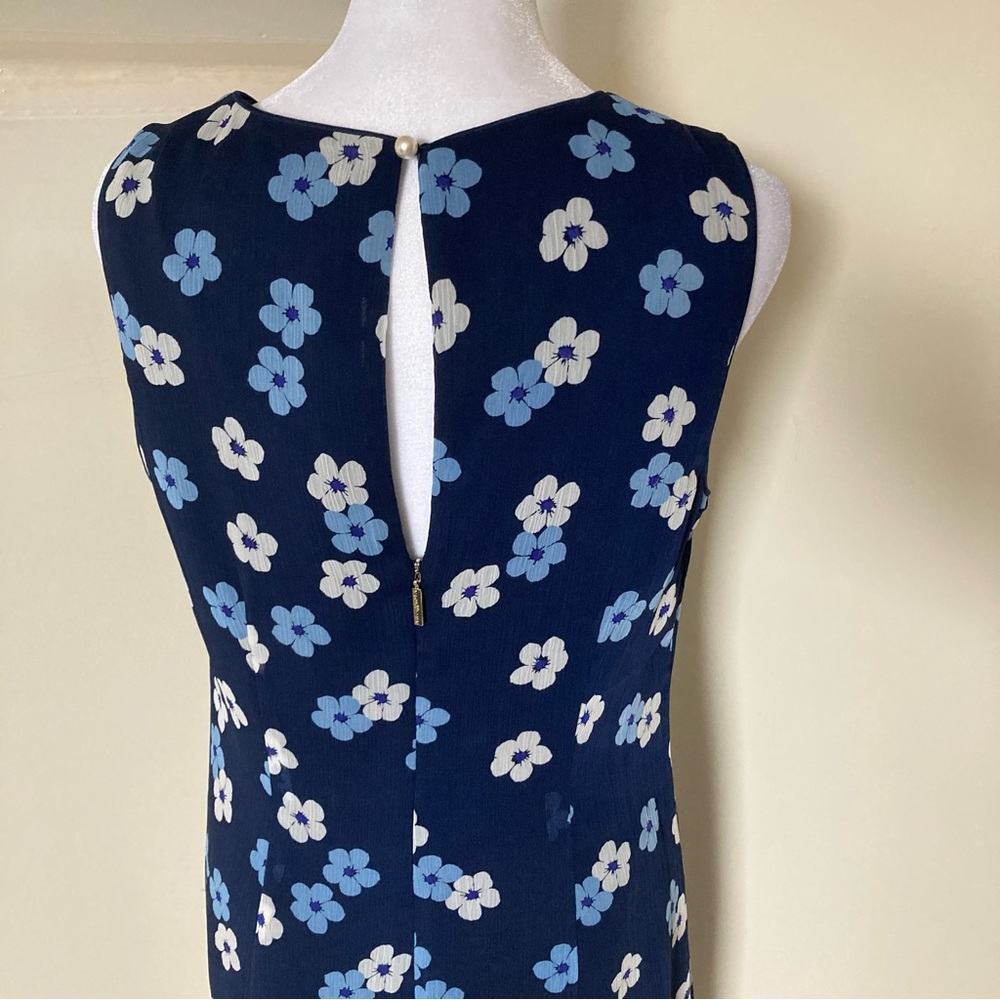 Karl Lagerfeld Blue Floral Sheer Sleeveless Ruffled Hem Shift Dress size 6 - Picture 7 of 7